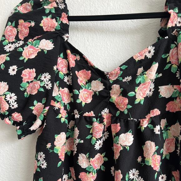 Mini black pink floral dress - Picture 3 of 4